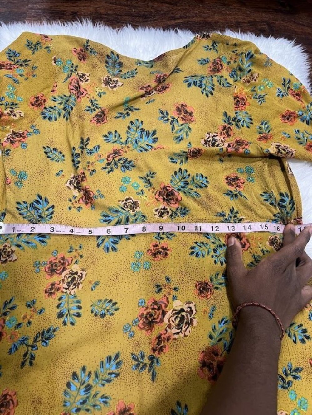 Floral Yellow Wrap Midi Dress M With Tie Waist & Long Sleeves - Picture 8 of 8